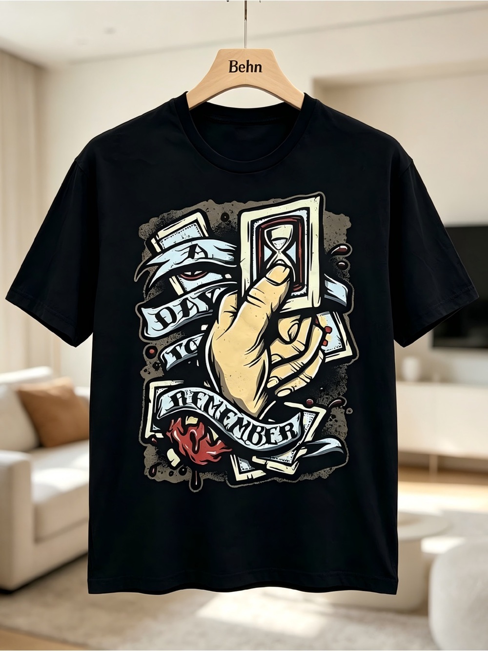 Black Graphic Short Sleeve Tee - 'Remember' Hand Print T-shirt Unisex
